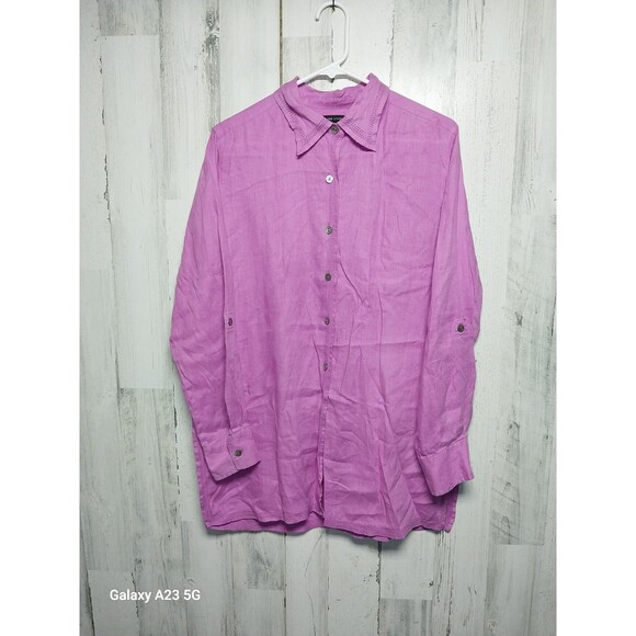 Valerie Stephens Women's Large Lavender Linen Button Up Top - Picture 1 of 7